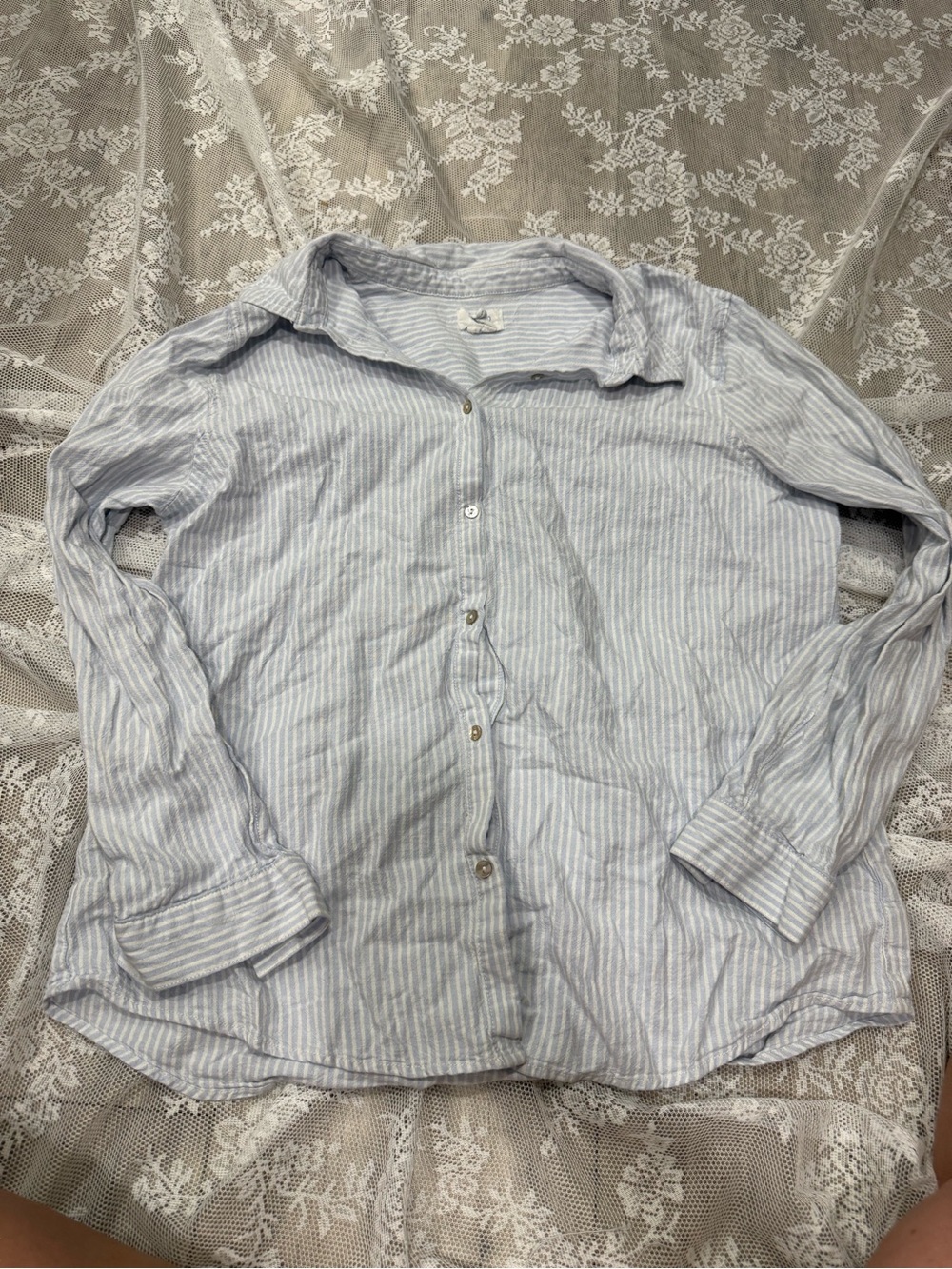 Sigrid Olsen Light Blue & White Striped Button-Down Shirt